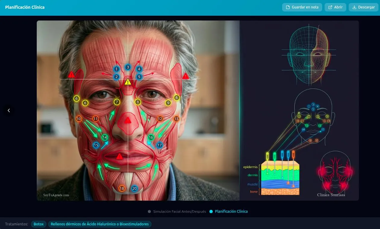 Planificación con la anatomía muscular sobre el rostro
